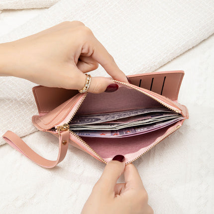 New Multifunctional Ultra-thin Women's Long Wallet Fashionable Folding Zipper Buckle Clutch Solid Color Portable Coin Purse