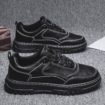 New Spring Men's Shoes Waterproof Chef Kitchen Work Board Shoes Pure Black Casual Leather Shoes Work Site Labor Protection Tide Shoes