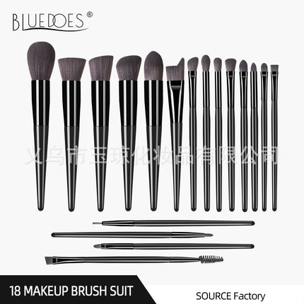 Cross-Border Popular Makeup Brushes 18 Pieces Champagne Color Wooden Handle Set Brushes Eye Shadow Brush Cosmetic Bag Beauty Tools Wholesale