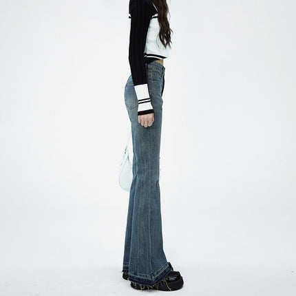 Vintage Jeans Women's Autumn and Winter 2024 New American Style High Waist Slimming All-match Wide Leg Not Sticking Leg Micro Horn Pants