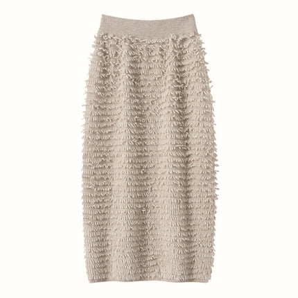 2025 New Autumn and Winter Fashionable and Versatile Cashmere Knitted Skirt for Women Brushed Korean Pure Color Hip Skirt Soft