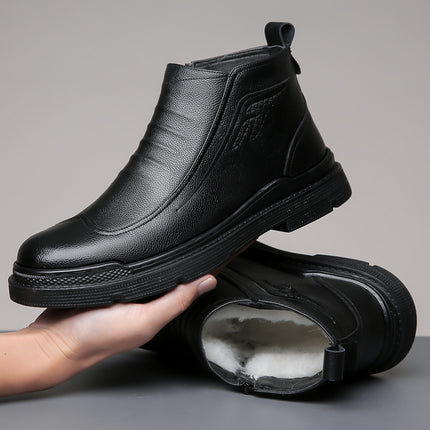 2022 Winter Men's Cotton Shoes Men's Middle-aged and Elderly Fleece-lined Warm Casual Leather Shoes Non-slip Cross-border Thickened Fleece Men's Shoes