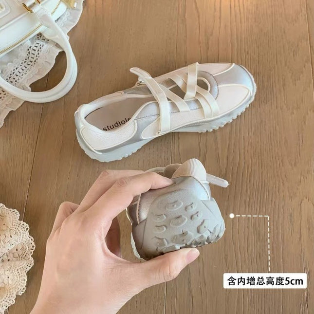 Mary Jane Style Height-Increasing Ballet Trainers for Women, 2026 New Retro Versatile Patchwork Casual Sneakers