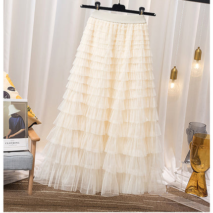 Cross-Border Mesh Patchwork Cake Skirt 2026 Summer New Style Mid-Length Skirt A-Line Long Skirt Puffy Tulle Skirt