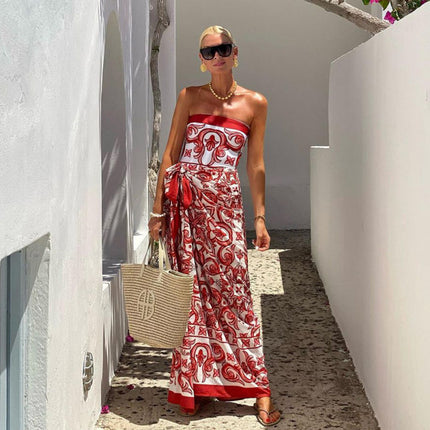 2024 European and American Swimwear New Ethnic Style Printed One-Piece Swimsuit Set for Women Cross-Border Hot Item 25242