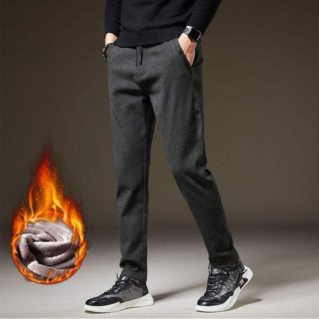 24 autumn and winter sanding fleece-lined thickened leggings professional straight slim pants warm men's casual pants trendy men