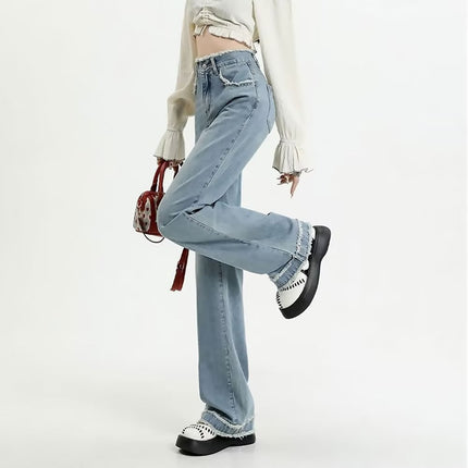 light blue Rust Jeans Women's Spring and Autumn New Arrival chubby girl Loose Slimming All-Match Wide-Leg Trendy Long Pants Drain Straight Pants