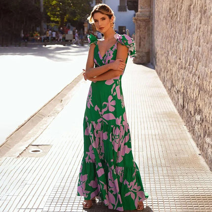 2024 European and American Swimwear New Printed Vacation Swimwear Umbrella Skirt suit Women's Cross-border Explosions 25174