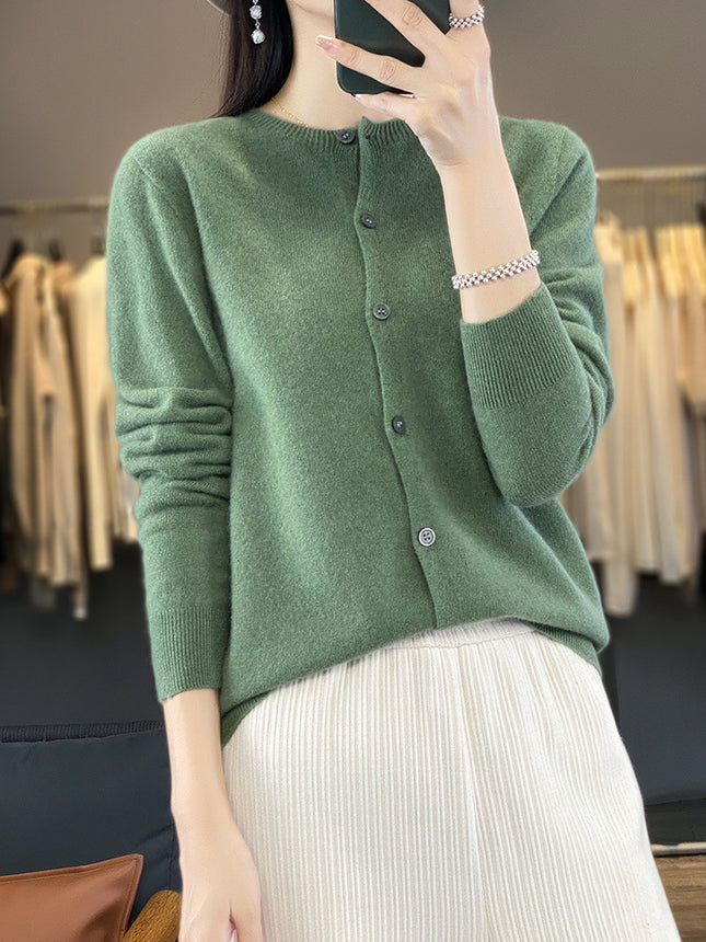 Factory wholesale autumn and winter new 100% wool round neck knitted cardigan women slim fit knitted coat sweater Joker