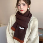 Contrast color knitted scarf--7 brown coffee / 30*160