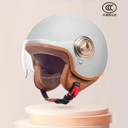 3C Certified Helmet for Women, Electric Vehicle, Men's Motorcycle, All-Season Half Helmet, Winter Warm and Anti-Fog Retro Helmet