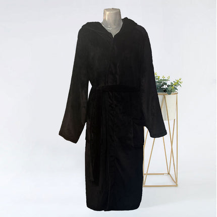 New autumn and winter plain hooded bathrobe flannel home casual nightgown extended thick couple bathrobe wholesale