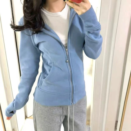 Lulu Original Scuba Cardigan Full Zipper Slim Long-Sleeved Hoodie Hooded Jacket Jacket Sweatshirt Women's Top