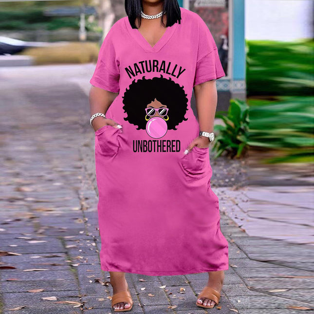 WK2360 European and American sexy V-neck loose print plus size dress