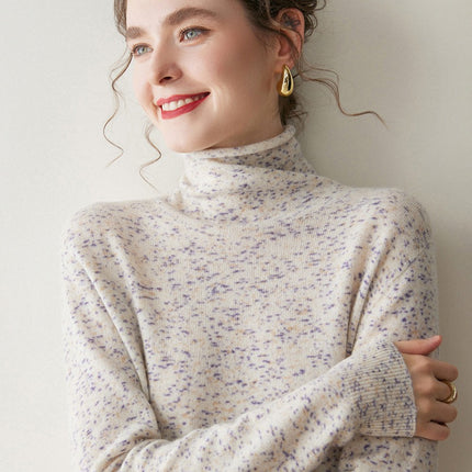 Pile Collar Knitwear Women's Wool Bottoming Shirt Cashmere Knitwear Autumn and Winter First-Line Soft Pure Color Waxy Pile Collar Dot Yarn