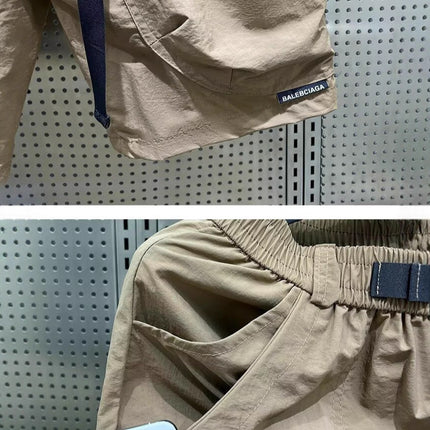Casual Shorts Men's Summer Thin Cargo Pants Loose Straight Mid-Pants Khaki Functional Buckle Quick-Drying Shorts Men