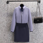 gray shirt blue skirt / S
