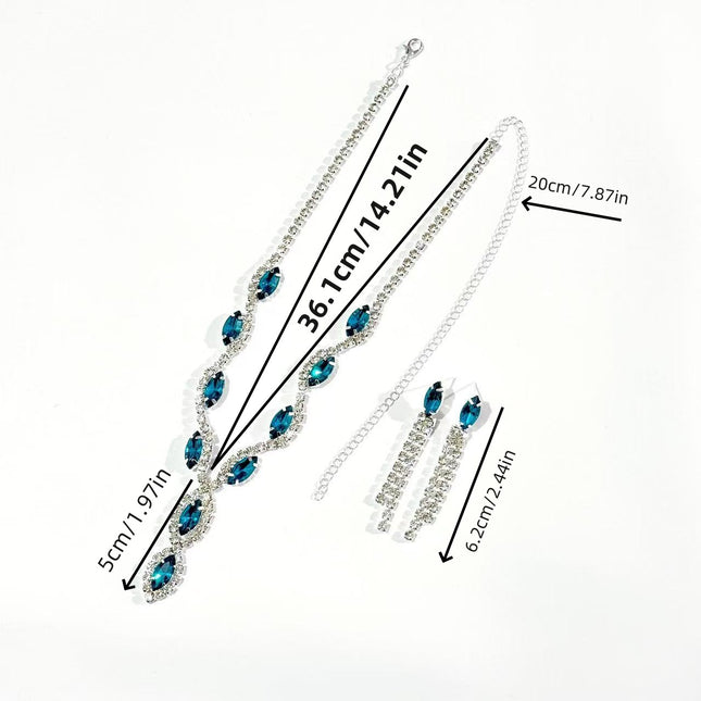 Cross-border jewelry wholesale hot selling personalized color horse eye water drop necklace tassel earrings bridal suit jewelry