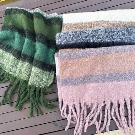 Unlimited Secret ~ dark blue light blue * striped thickened warm all-match scarf green autumn and winter couple plaid scarf