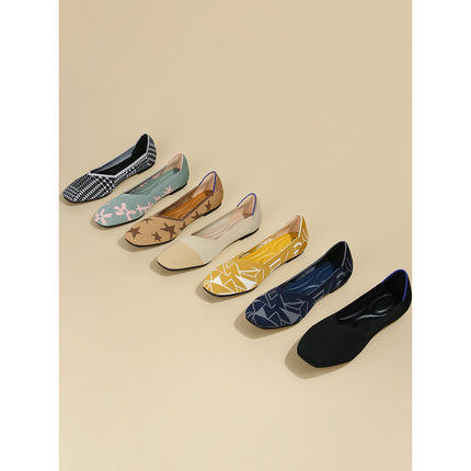 Princess shoes fly woven pointed plus size shoes women's shoes egg roll knitted flat soft bottom breathable woven bean shoes spring and autumn