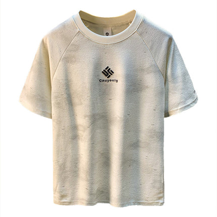 Tie-dye Printed Embroidered Short-sleeved T-shirt Men's Summer Thin Loose Half-sleeved Top Texture Towel Knitted T-shirt
