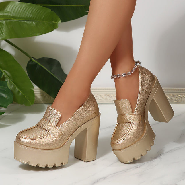 2025 New Foreign Trade Large Size Versatile Elegant Comfortable Thick Heel Thick Sole Mary Jane Cross-Border Fashion High Heel Shoes for Women