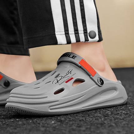 Cross-border plus size Hole Shoes Men's Trendy Wear-resistant Soft-soled Baotou Sandals Outer Wear Thick-soled Beach Men's Slippers Deodorant