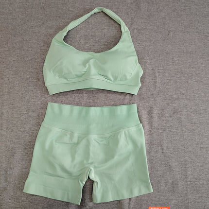 suit Sports Underwear Women's Xia Mei Back Mid-strength Shock-proof Anti-expansion Ultra-fine Matting Nylon Hanging Neck Large Backless