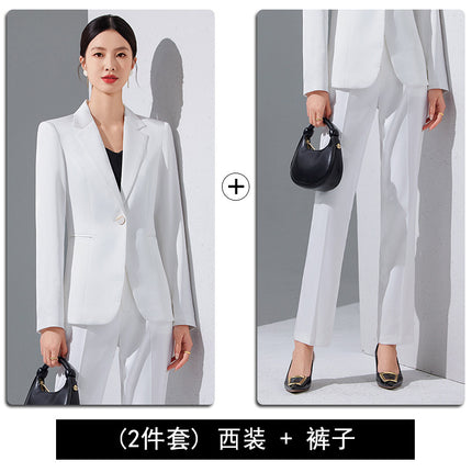 White Suit suit Women's Spring and Autumn Long Sleeve Korean Style Business Wear Temperament Goddess Fan Manager Dress Work Suit