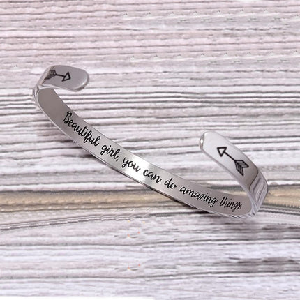Foreign Trade Spot Bracelet Stainless Steel Inspirational Beauty Girl Arrow Open Bracelet Graduation Gift