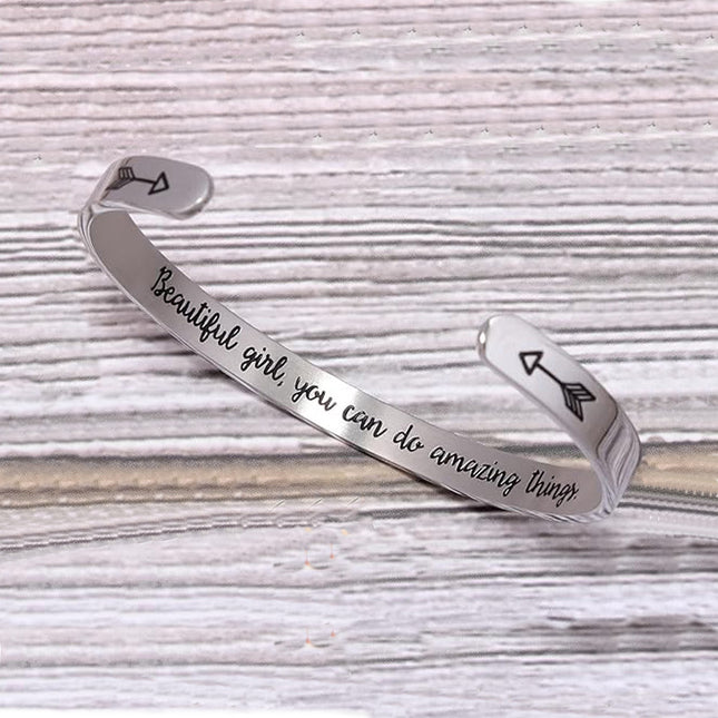 Foreign Trade Spot Bracelet Stainless Steel Inspirational Beauty Girl Arrow Open Bracelet Graduation Gift
