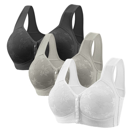 Large Cup 288【3-Piece Set】Cross-Border Front-Clasp Bra, Large Size, Vest-Style, Push-Up, Wireless, Thin Style