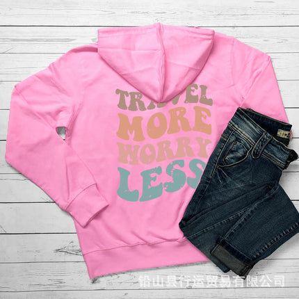 Travel More Worry Less Colorfulful Back Printed Women's Hoodie Fun Quotes Hoodie