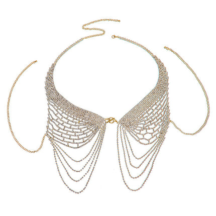 Cross-border Hot Diamond Angel Wings Body Chain European and American Fashion Heavy Industry Shiny Full Diamond Catwalk Tassel Chest Chain for Women