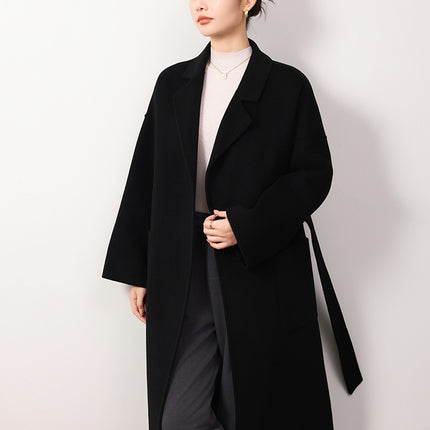 Double-Sided Woolen Loose-Fitting Over-The-Knee Suit Collar Coat 100% Wool Casual Women's Extended Length Mid-Length Style