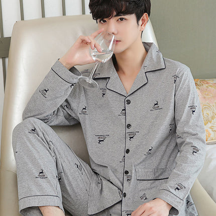 New autumn and winter pajamas cotton men's long-sleeved trousers green middle-aged popular pattern spring and autumn cardigan suit