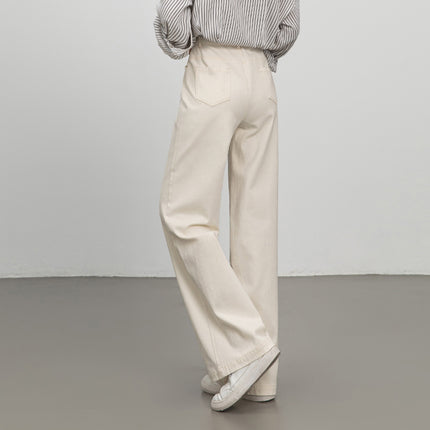 Popular Commuter Fashion Jeans for Women, Spring and Autumn Vintage Straight-Leg Flared Pants, High-Waisted Long Pants, Floor-Length Yarn-Dyed Shiny Silk