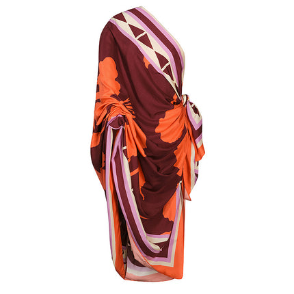 One-Shoulder Ethnic Style Printed One-Piece Swimsuit Suit for Women 2024 Beach Vacation Swimsuit New Style 2703