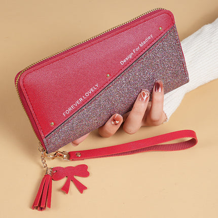Factory wholesale long ladies wallet Korean stitching color tassel coin purse multi-functional mobile phone bag small bag