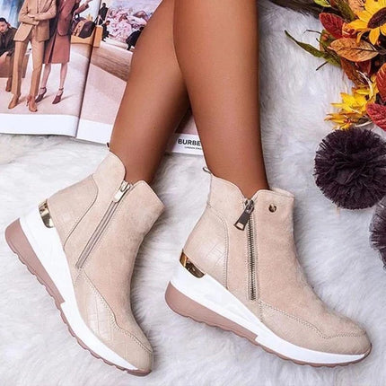 Foreign Trade 43 Large Size Snow Boots Women's Cross-border Autumn and Winter New High-top Women's Shoes Wedge Side Zipper European and American Style Cotton Boots