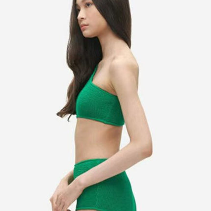 Cross-Border Green High-End Whitening One-Shoulder Tight Push-Up High-Waist Slimming Conservative Goddess Hot Spring Vacation Split Swimsuit