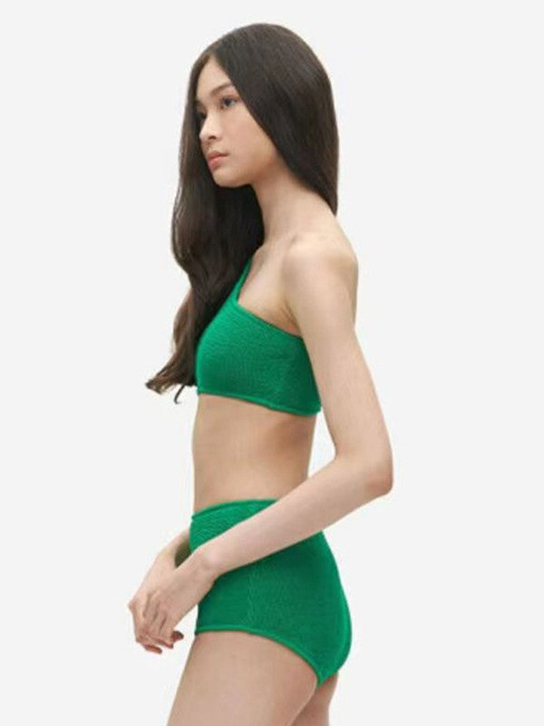 Cross-Border Green High-End Whitening One-Shoulder Tight Push-Up High-Waist Slimming Conservative Goddess Hot Spring Vacation Split Swimsuit