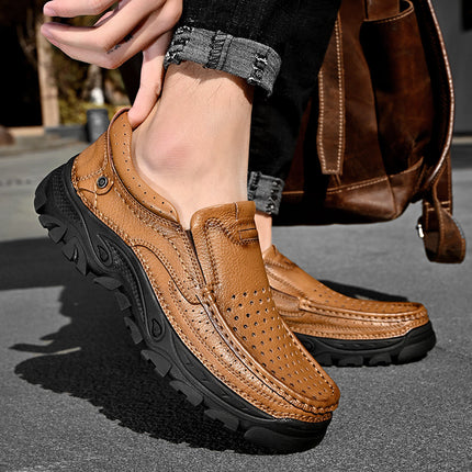 Tooling Shoes Men's 2025 New Summer Breathable Hollow-out Leather Shoes Men's Genuine Leather Outdoor Sports Mountaineering Low-top Casual Shoes