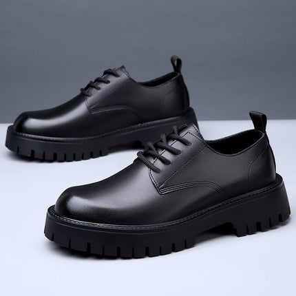 Leather Shoes Men's Casual Business Dress British Korean Style All-Match Platform Shoes Low-Top Wedding Boots Groom Business Leather Shoes