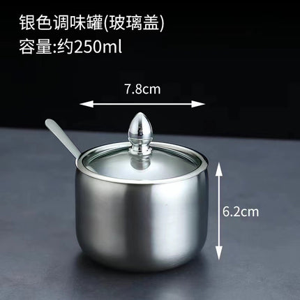 Cross-border Korean-style 304 stainless steel seasoning jar kitchen chili sauce oil salt jar with spoon seasoning box creative golden jar