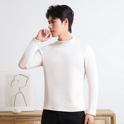 New Women's Base Layer Top for Autumn and Winter, Red Long-Sleeve Brushed Fleece Thickened Thermal Underwear Versatile High-Neck Top