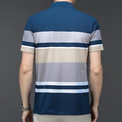 Mingdi Mouse Men's Summer New Pure Cotton Short-sleeved Men's T-shirt Striped Casual Lapel Large Size Men's Polo Shirt
