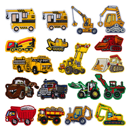 Hot-Selling Computer Embroidery Excavator Engineering Vehicle Bulldozer Cartoon Embroidery Cloth Patch No-Sew Iron-On Hot Melt Adhesive Patch