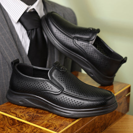 Summer Men's Shoes for Middle-Aged and Elderly People, Genuine Leather Breathable Men's Sandals, Leather Shoes, Soft Soles, Hollow Casual Shoes, Clogs