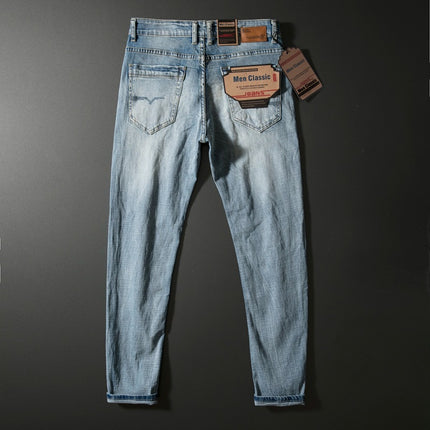 Light Luxury Summer New High-end Elastic Soft Heavy Industry Washable Light Color Jeans Men's Slim-fit Small Straight Casual Pants